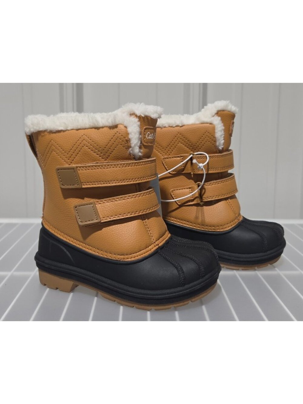 Cat & Jack Denver Toddler Boys' Cognac Dual Hook & Loop Strap Snow Boots